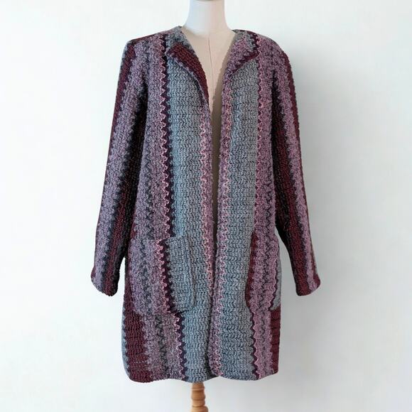 Vintage Ample Jacs California Chunky Purple Hues Knit Long Cardigan Whimsigoth - Picture 1 of 6